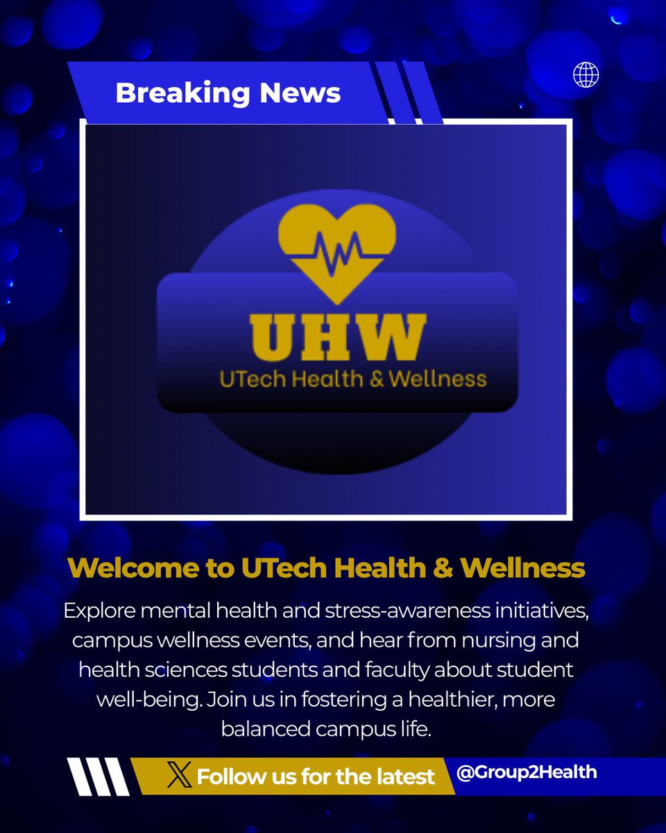 Group2Health's tweet image. Your go to for student wellness tips and mental health awareness at UTech! 🌿

#UTechWellness #StudentLife #MentalHealthMatters #CampusWellness #StressAwareness #HealthyCampus #WellnessJourney
