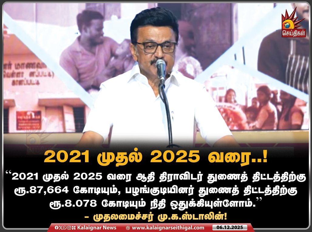 Kalaignarnews's tweet photo. 2021 முதல் 2025 வரை..!
“2021 முதல் 2025 வரை ஆதி திராவிடர் துணைத் திட்டத்திற்கு ரூ.87,664 கோடியும், பழங்குடியினர் துணைத் திட்டத்திற்கு ரூ.8.078 கோடியும் நிதி ஒதுக்கியுள்ளோம்.” - முதலமைச்சர் மு.க.ஸ்டாலின்!
#CMMKStlin #DMKGovt #DravidianModel #TamilNadu #KalaignarSeithigal https://t.co/YWj9hvlWiI