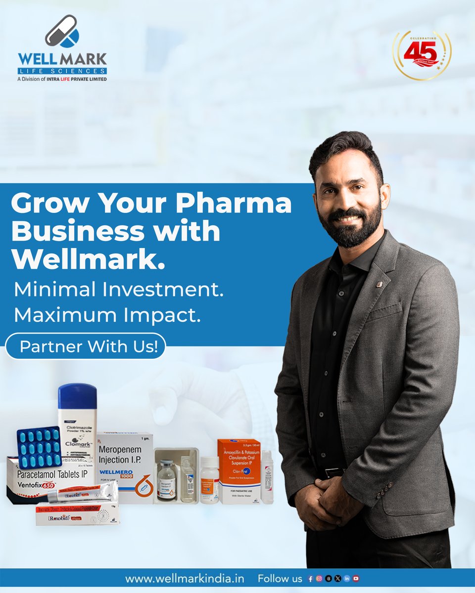 wellmarkindia's tweet image. Wellmark helps pharma businesses grow efficiently, optimize operations, boost performance, and achieve sustainable success.

For business enquiries
📞 Call: +91-9831149528
🌐 Visit our website: wellmarkindia.in

#wellmark #PharmaGrowth #HealthcareInnovation #PharmaBusiness