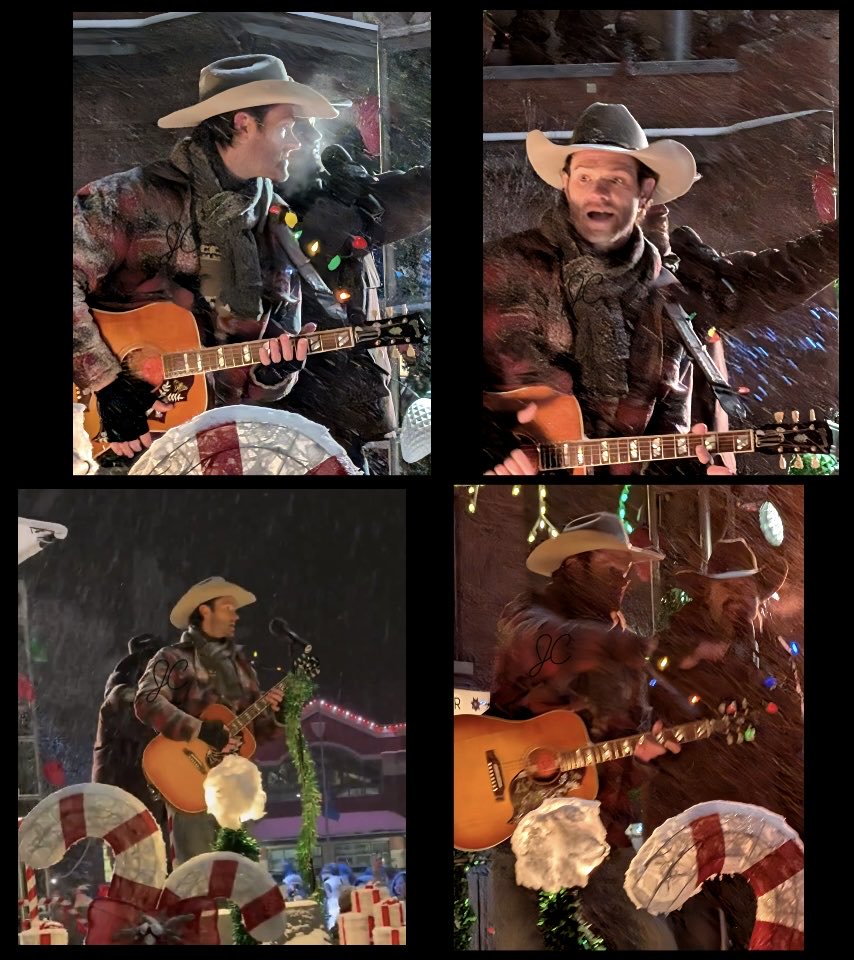 JennKimC's tweet image. Was worth the wait in the cold &amp;amp; snow for the wonderful surprise of seeing Jared playing the guitar on the float in the parade in High River.

I’ve never been able to go to a con, so this was a really exciting experience for me!

The last pictures are taken of me from behind.🤣