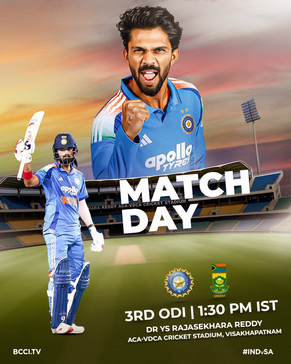 Series decider on the cards ⏳

📍 Vizag 
⏰ 1:30 PM IST 
💻 BCCI.tv 
📱 Official BCCI App 

#TeamIndia | #INDvSA | <a href="/IDFCFIRSTBank/">IDFC FIRST Bank</a>