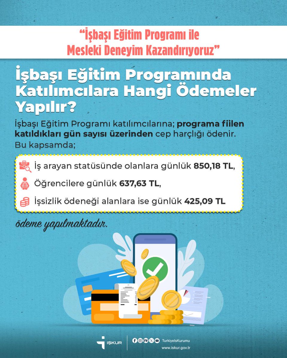🔎İşbaşı Eğitim Programında Katılımcılara Hangi Ödemeler Yapılır❓

#İşbaşıEğitimProgramı
#İstihdam
#MeslekiDeneyim