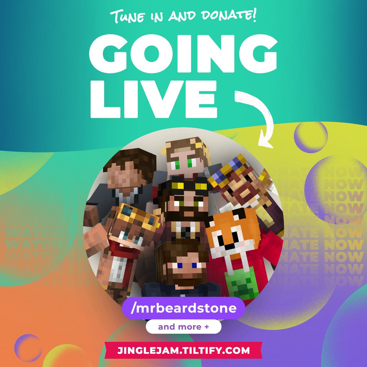 Live on behalf of <a href="/theCALMzone/">CALM</a>, it's <a href="/JustCreateSMP/">Just Create SMP</a>! They’re bringing a whole bunch of minigames, Minecraft, and more to spice up your Jingle Jam - and they'll be live all day!

Tune in to /mrbeardstone right now and donate to CALM!