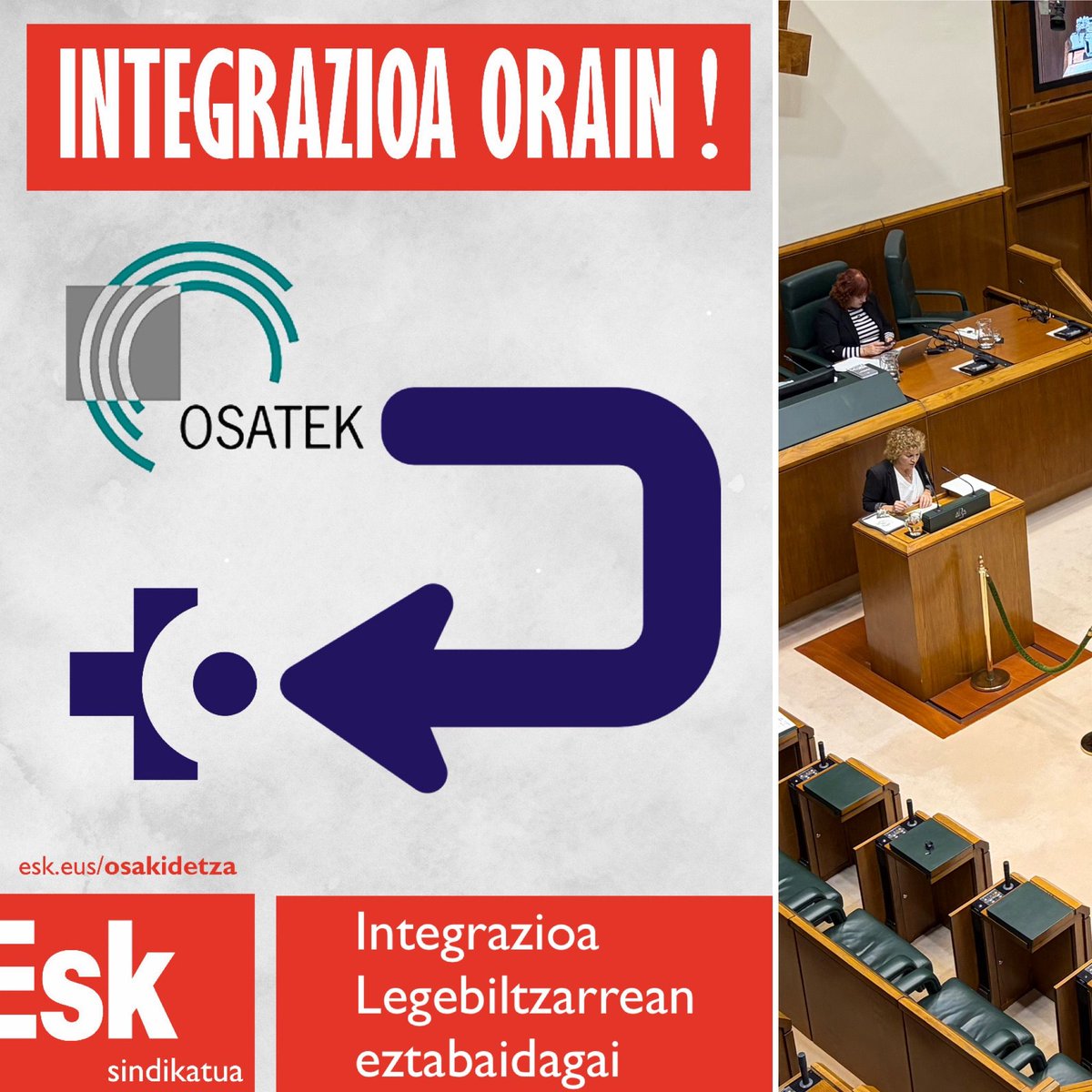 ESK-k defendatzen duen Osakidetzako Osateken integrazioa legebiltzarrean eztabaidatu da, nahiz eta EAJk eta PSEk, autokritikarik txikiena ere egiten ez dutenak, kontra bozkatu duten.
esk.eus/osakidetza/ind…