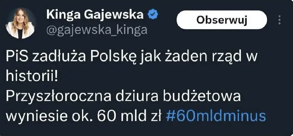 pani poseł <a href="/gajewska_kinga/">Kinga Gajewska</a> ile wy tam dzisiaj macie patałachy,270 czy 271mld w plecy?