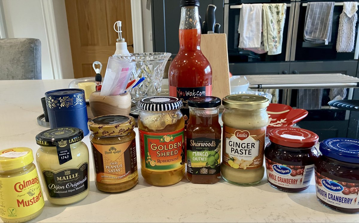CharuThakar's tweet photo. Prep work for a Christmas 🎄 BBQ 
Assembled all Accoutrements 
Menu: Skewers + Dipping Sauces 
(Easy Guesses!) 
#NephBBQ
 #TisTheSzn https://t.co/QSvb4SzDkq