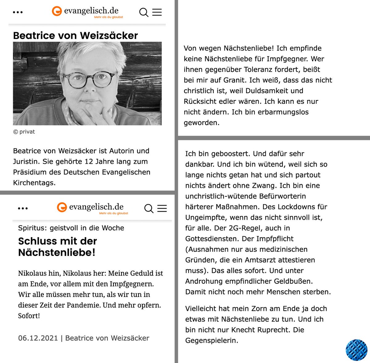"Schluss mit der Nächstenliebe! Nikolaus hin, Nikolaus her: Meine Geduld ist am Ende, vor allem mit den Impfgegnern. Wir alle müssen mehr tun, als wir tun in dieser Zeit der Pandemie. Und mehr opfern. Sofort!"

06.12.2021 #RichtigErinnern