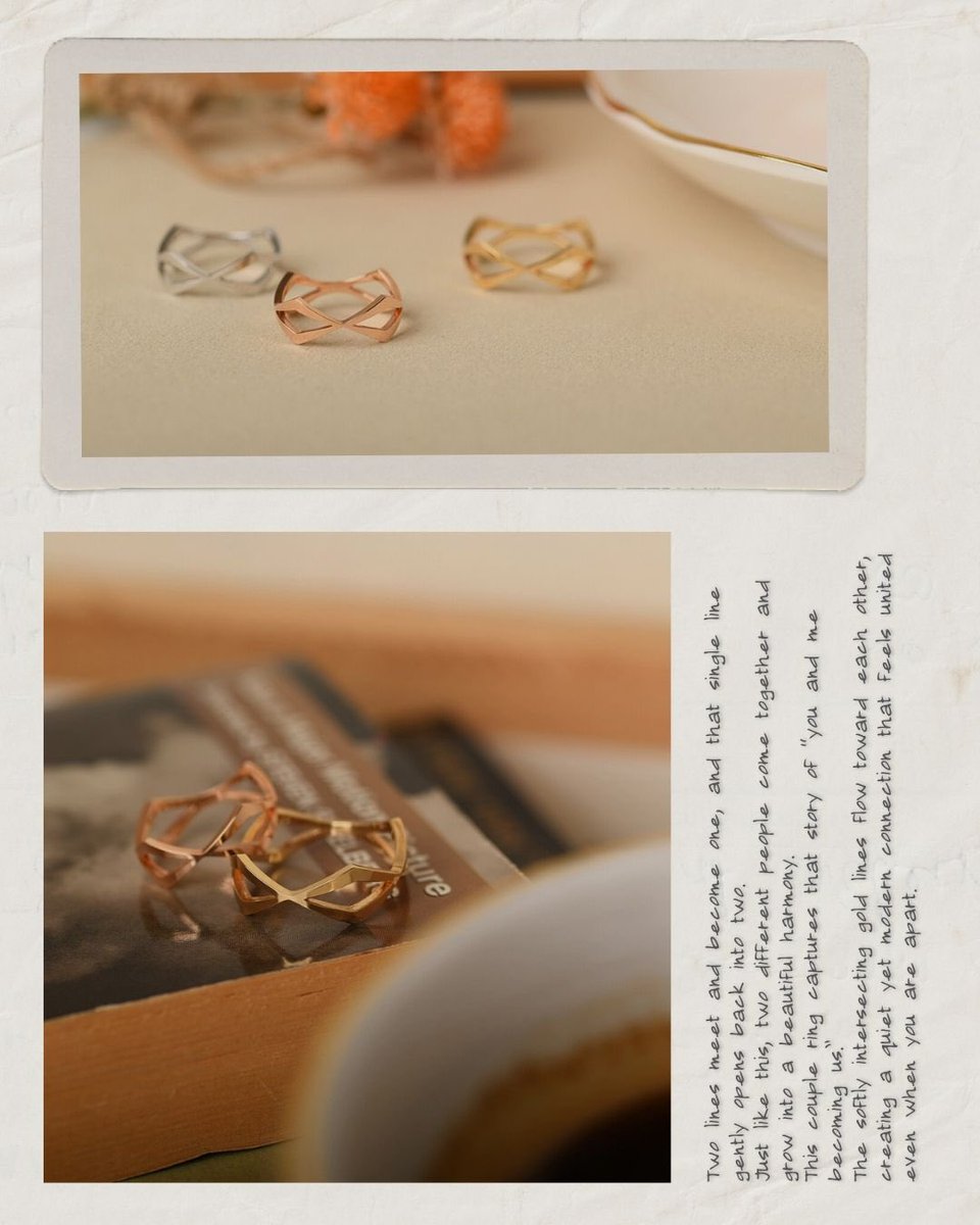 heidikwon's tweet image. Two in one ring 

두 개의 선이 서로를 향해 다가와
마침내 하나의 흐름이 됩니다.

그리고 그 하나의 흐름은 다시 두 갈래로 나뉘어
각자의 길을 이어갑니다.

다른 두 사람이 만나 서로를 비추고,
그 빛으로 아름다운 조화를 완성해가는 것처럼.