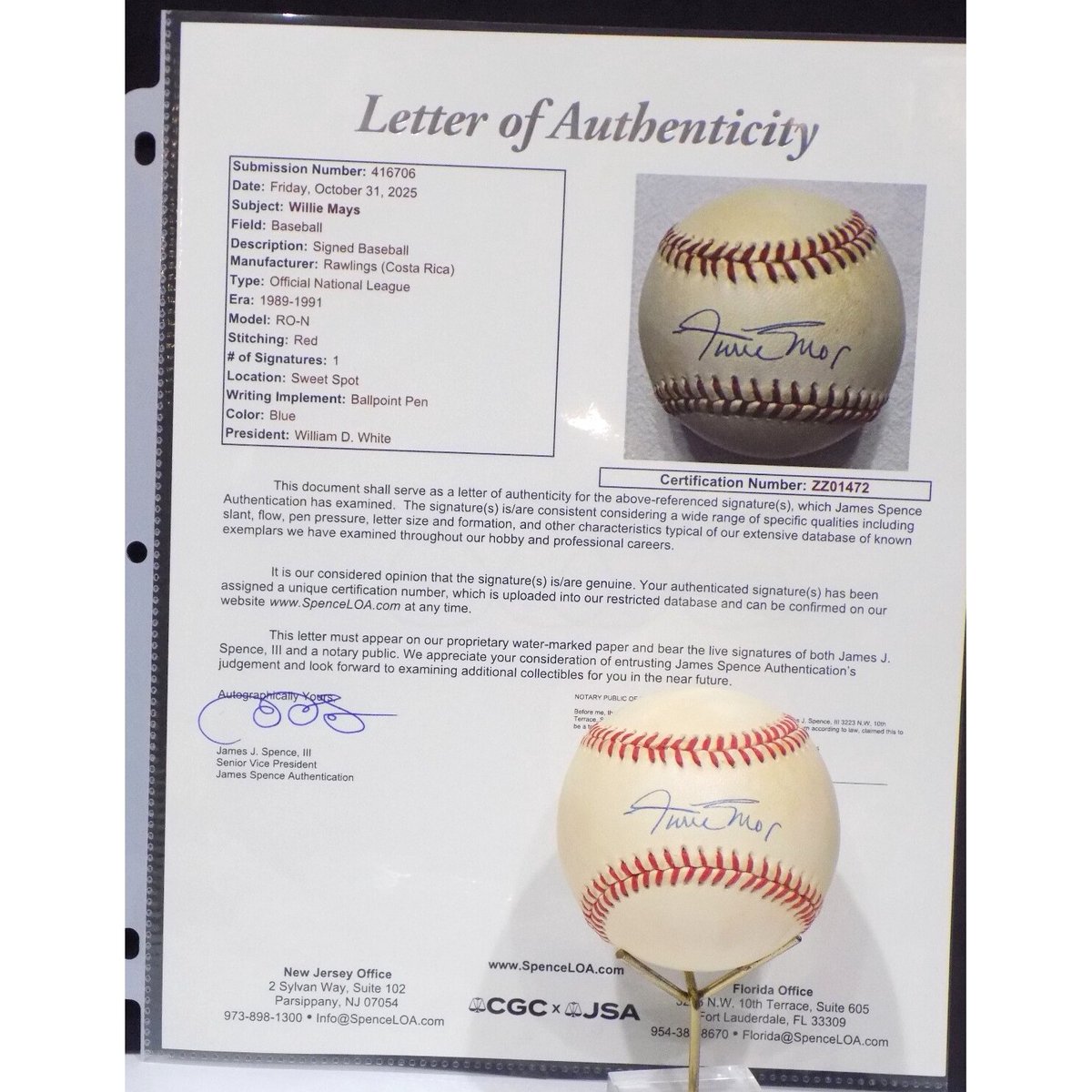 CollectingAll's tweet image. WILLIE MAYS HOF Signed Autograph Auto NL Baseball Giants SWEET SPOT JSA LOA: $549.99 📱 (315) 760-6806 📱 👉CollectingAll.com👈 #WillieMays #HOF #AutographedBaseball #MLBCollectibles #BaseballMemorabilia