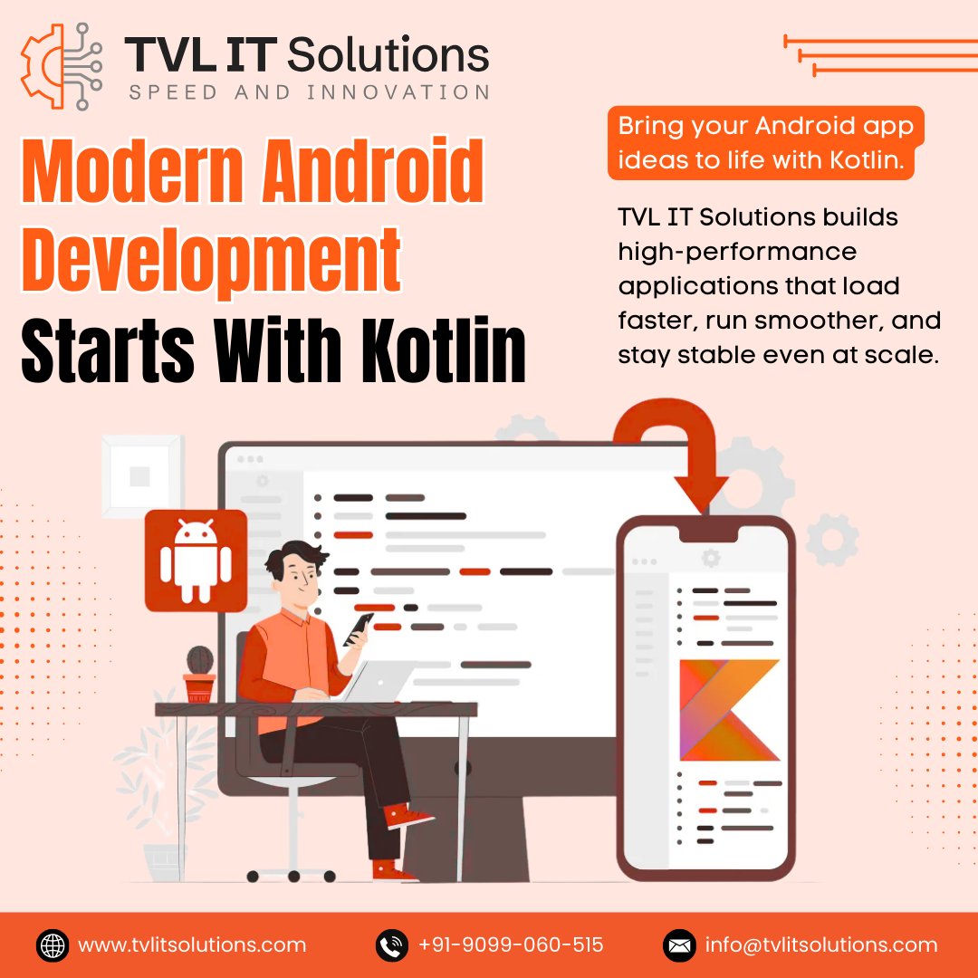 TVL_IT_Solution's tweet image. Build fast and dependable Android apps using Kotlin. TVL IT Solutions delivers secure, scalable mobile products ready for real-world users. 
👉 Explore services: tinyurl.com/3966wfv8
#kotlindevelopment #androiddev #tvlitsolutions