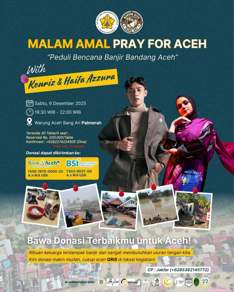 Jakarta &amp; sekitarnya yuk ikutan malam amal pray for Aceh di Jakarta Barat Malam ini! Mari berdonasi untuk korban banjir Aceh lon sayang!🥹💗