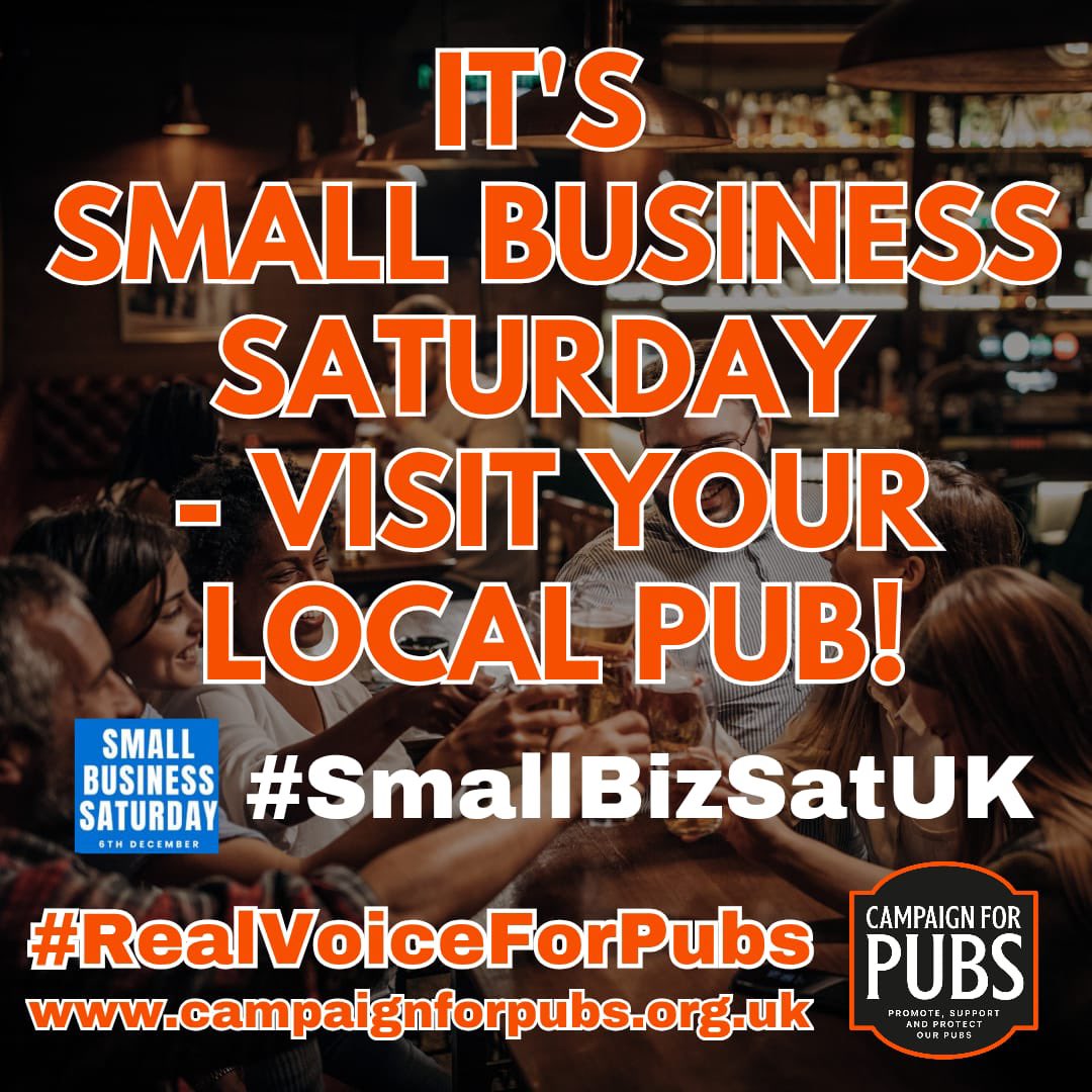 It’s #SmallBusinessSaturday so get out and support local independent shops, businesses &amp; high streets &amp; of course make sure you go to a #pub! 

#Pubs are vital to local economies and to communities. Enjoy &amp; support them! 

Post your #SmallBizSatUK pub photos!

#SupportOurPubs
