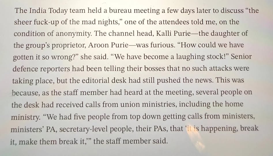 This is extremely serious!
This excerpt from Rajdeep Sardesai’s Caravan profile is truly eye-opening.
Defence correspondents had already warned their editors that the so-called “attacks” during Operation Sindoor never took place.
Yet India Today went ahead and aired those