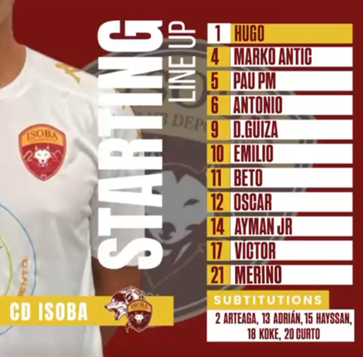 Esta es nuestra alineación para el partido de hoy!