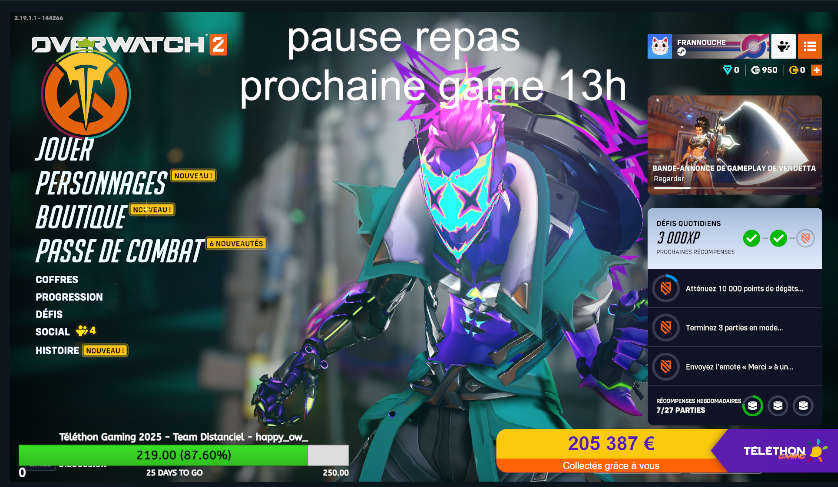 j'suis de retour, toujours pour le <a href="/telethongaming/">Téléthon Gaming</a> !
venez donner chaque euro compte🫵
ttv/frannouche_