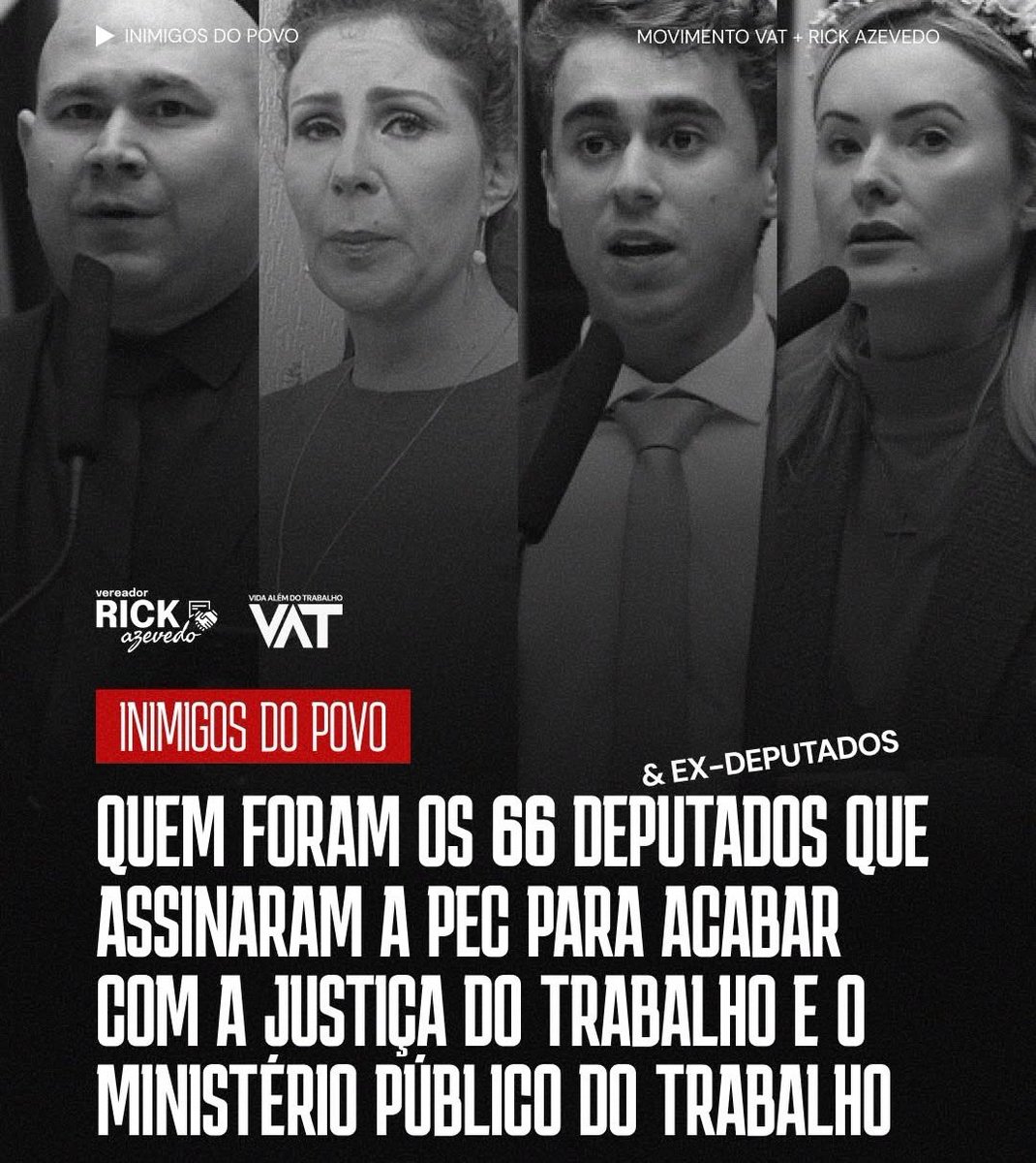 O novo projeto da extrema direita agora é acabar com o Ministério e a Justiça do Trabalho. Enquanto não revogarem a Lei Áurea eles não vão parar.