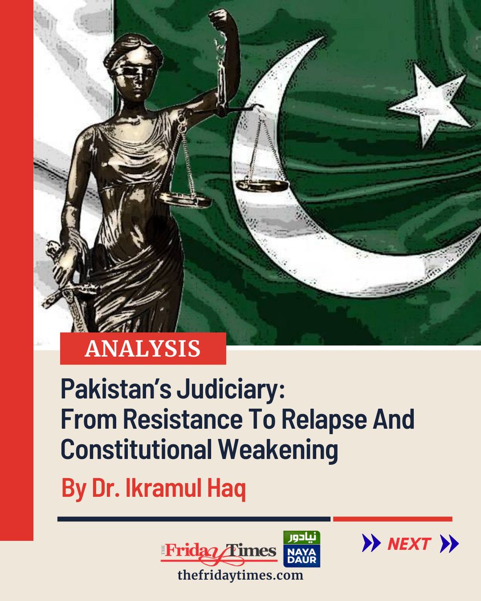 TFT_'s tweet image. From resisting dictators to surrendering without a fight, the judiciary’s fall shows how hubris, infighting, and overreach eroded public trust. 
By Dr. Ikramul Haq
@DrIkramulHaq

Read: thefridaytimes.com/06-Dec-2025/pa…

#JudicialReform #PakistanPolitics #JusticeSystem #AccountabilityCrisis