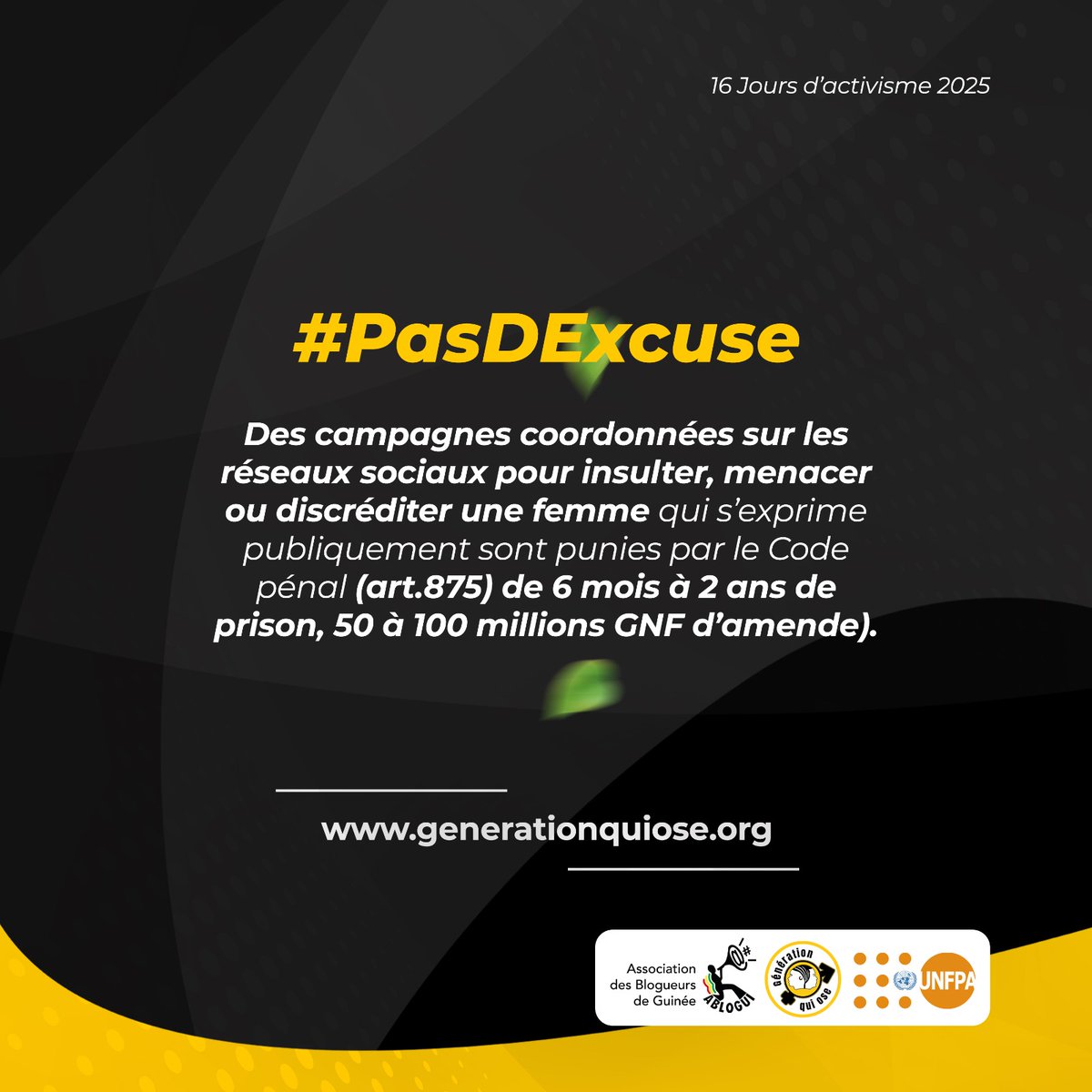 Quand une femme prend la parole en Guinée – en politique, dans les médias, dans la société civile –, elle ne devrait pas payer le prix fort en ligne.
Plusieurs lois guinéennes permettent de sanctionner ces comportements.
La violence numérique est réelle. #PasDExcuse
#GquiOse