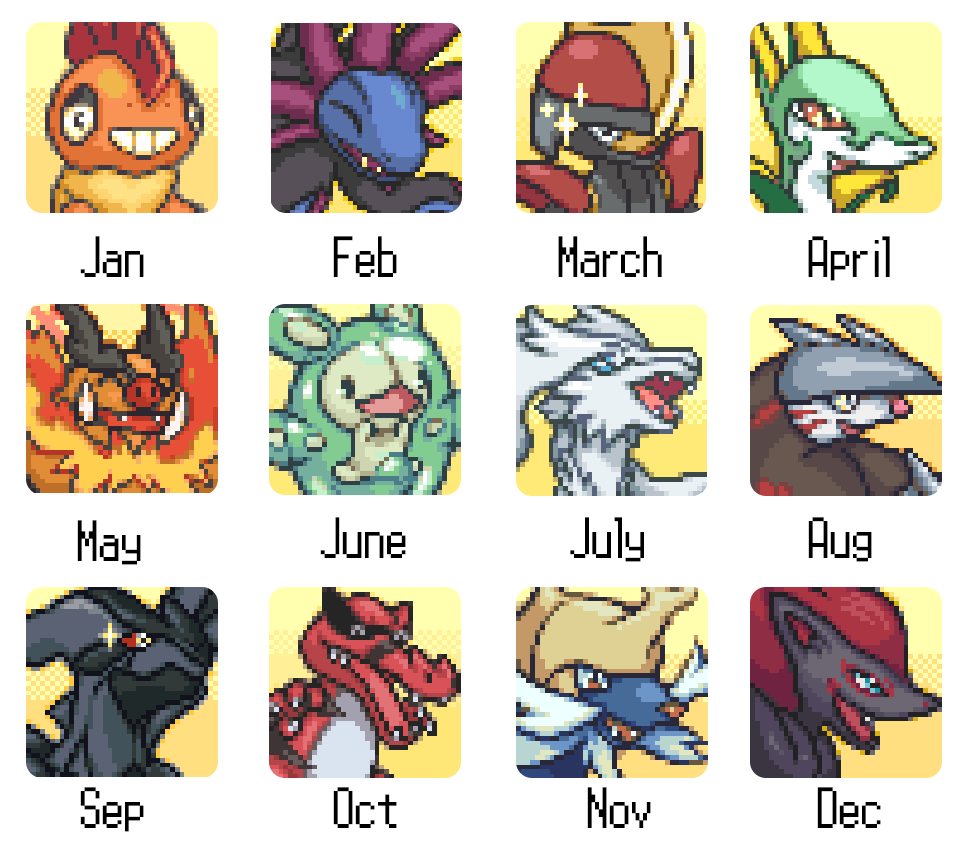 PokeDailyPost's tweet photo. Your birth month is the Pokémon you turn into (Unova version 5⃣) https://t.co/2dbYZPUMce