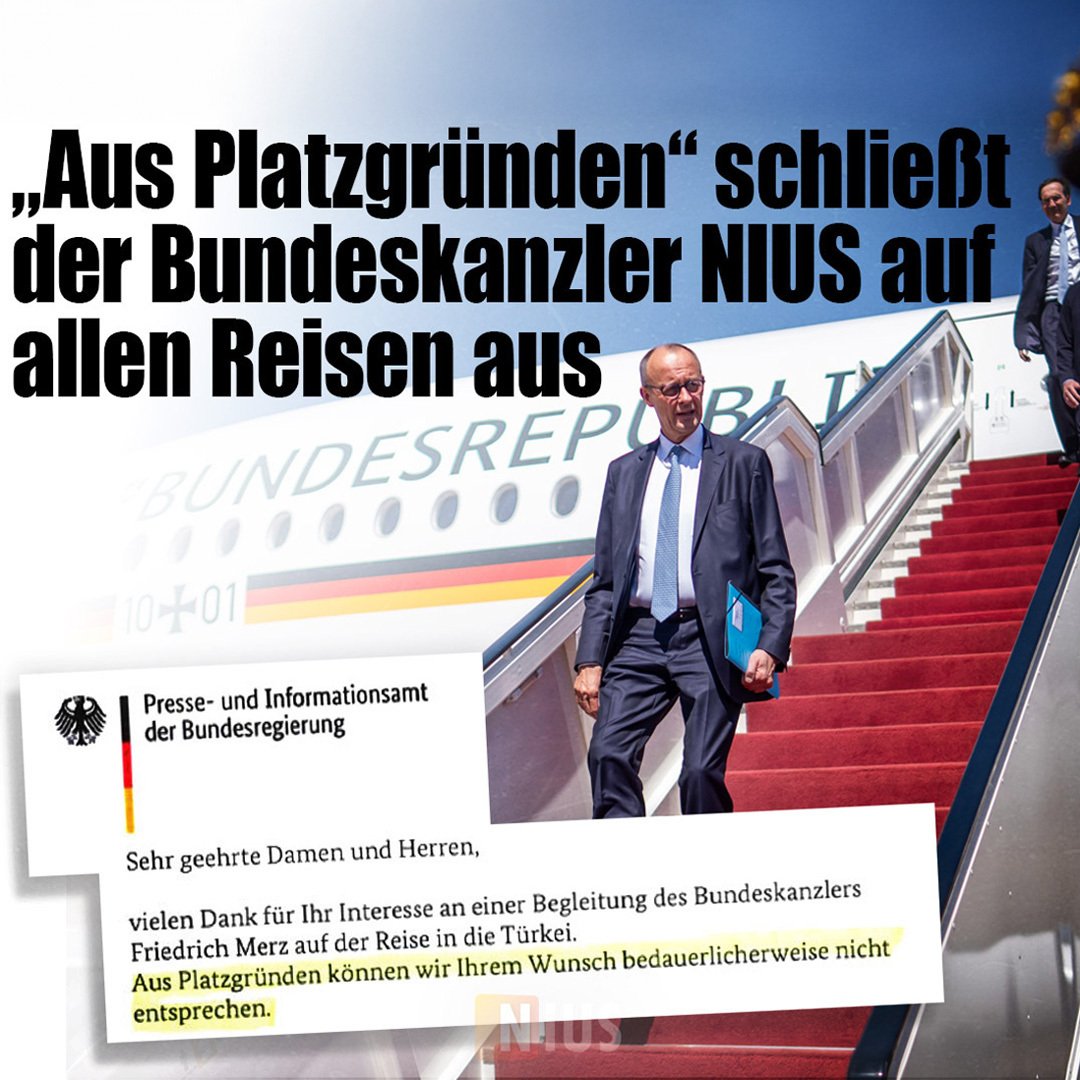Bis heute konnte die Behörde „aus Platzgründen“ dem Wunsch unserer Redaktion, den Bundeskanzler bei Terminen zu begleiten, nicht nachkommen. NIUS dokumentiert transparent 14 Absagen, die sich im Wortlaut kaum voneinander unterscheiden. nius.de/politik/news/a…