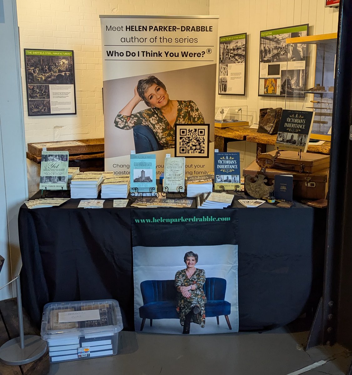 HelenPDrabble's tweet photo. All set up &amp; ready to go at Sheffield's Victorian Christmas Market today &amp; tomorrow at the iconic Kelham Island Museum. There's over 80 stalls! I remember talking to dad about exhibits here a few years ago. Off to get into Victorian costume! #Sheffield #FamilyHistory #Psychology https://t.co/c6lowLPX6D