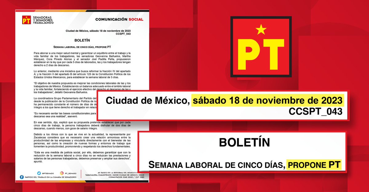 PTYucOficial's tweet photo. Fuimos el primer partido en impulsar y defender la reducción de la jornada laboral en México.

De 48 a 40 horas semanales: un avance que pone en el centro tu bienestar, tu tiempo y tu dignidad como trabajador.

#PTesla4T https://t.co/fnhozObXVe