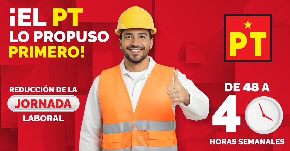 PTYucOficial's tweet photo. Fuimos el primer partido en impulsar y defender la reducción de la jornada laboral en México.

De 48 a 40 horas semanales: un avance que pone en el centro tu bienestar, tu tiempo y tu dignidad como trabajador.

#PTesla4T https://t.co/fnhozObXVe