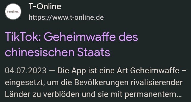 Hab gerade eine Stunde TikTok gescrollt, zu verschiedenen Themen. Bin immer wieder bei Demos gegen Wehrpflicht gelandet, reiner 🇷🇺-Propaganda und KI-Müll ohne Ende.
Fazit: Kinder müssen unbedingt aktiv davon abgehalten werden, sich damit zu verblöden &amp; davon verblöden zu lassen!