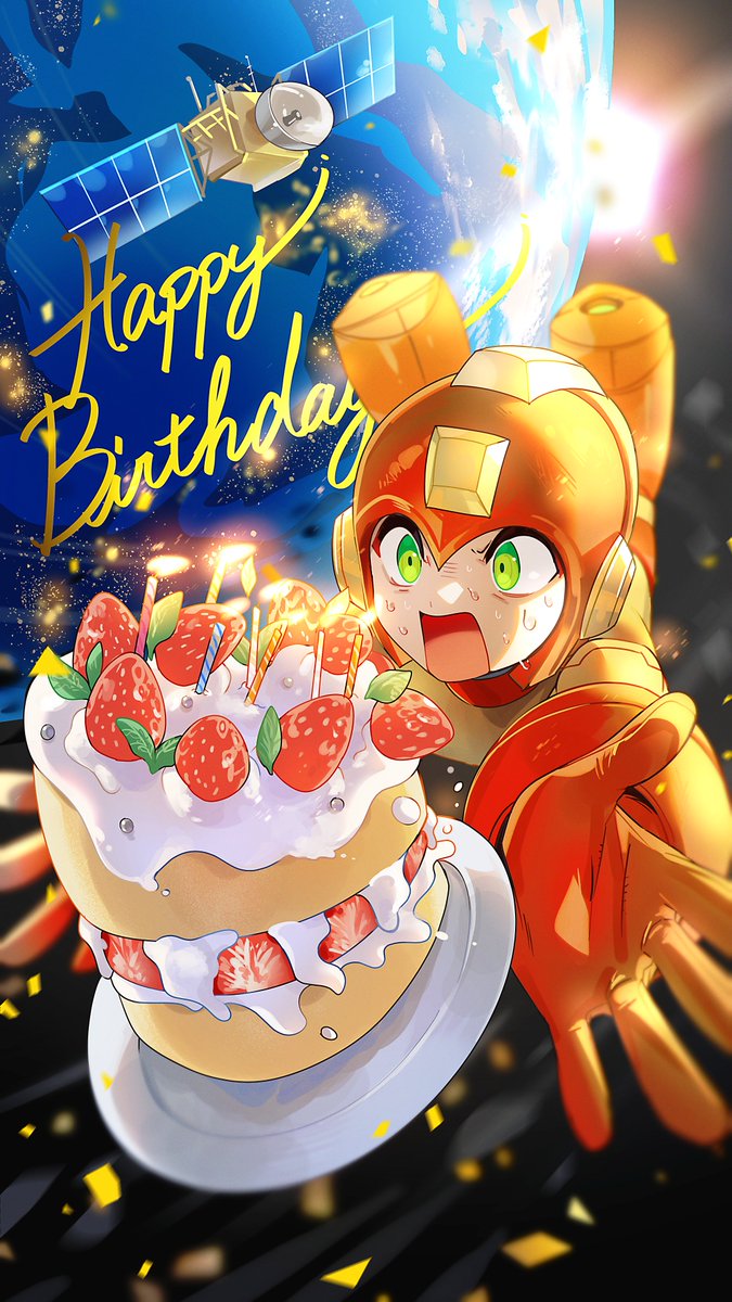 rebonein's tweet photo. 今日は誕生日ルンルン
お祝いの宇宙ロックマンのイラスト！ https://t.co/JqCvZoJkSl