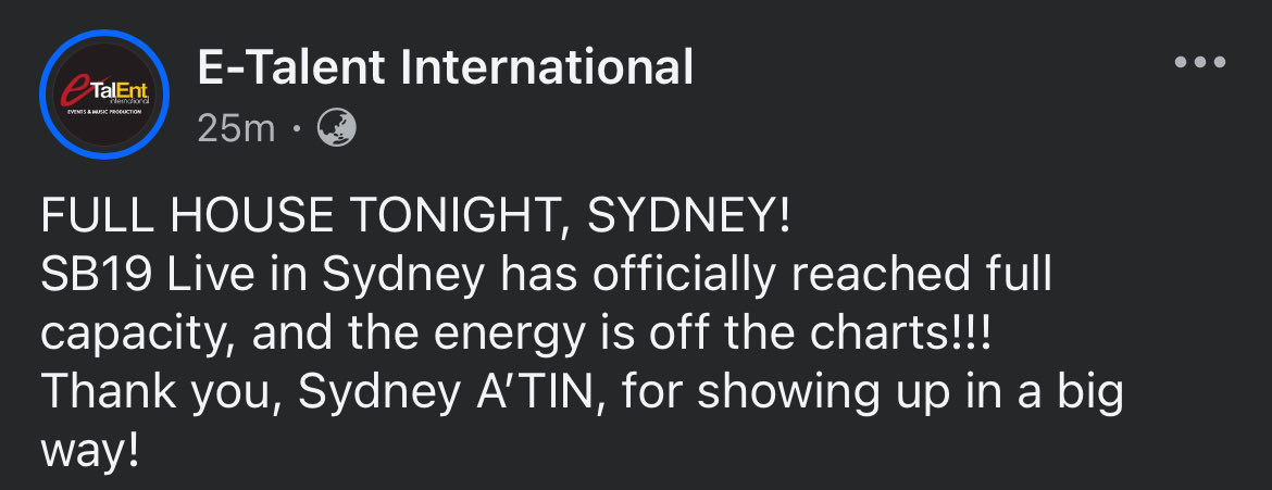 sold out? sold out! 😭

SB19 SAWtisfying SYDNEYrgy
SYDB19 BLAZIN DOWN UNDER
<a href="/SB19Official/">SB19 Official</a> #SB19
#SaWWorldTourSydney