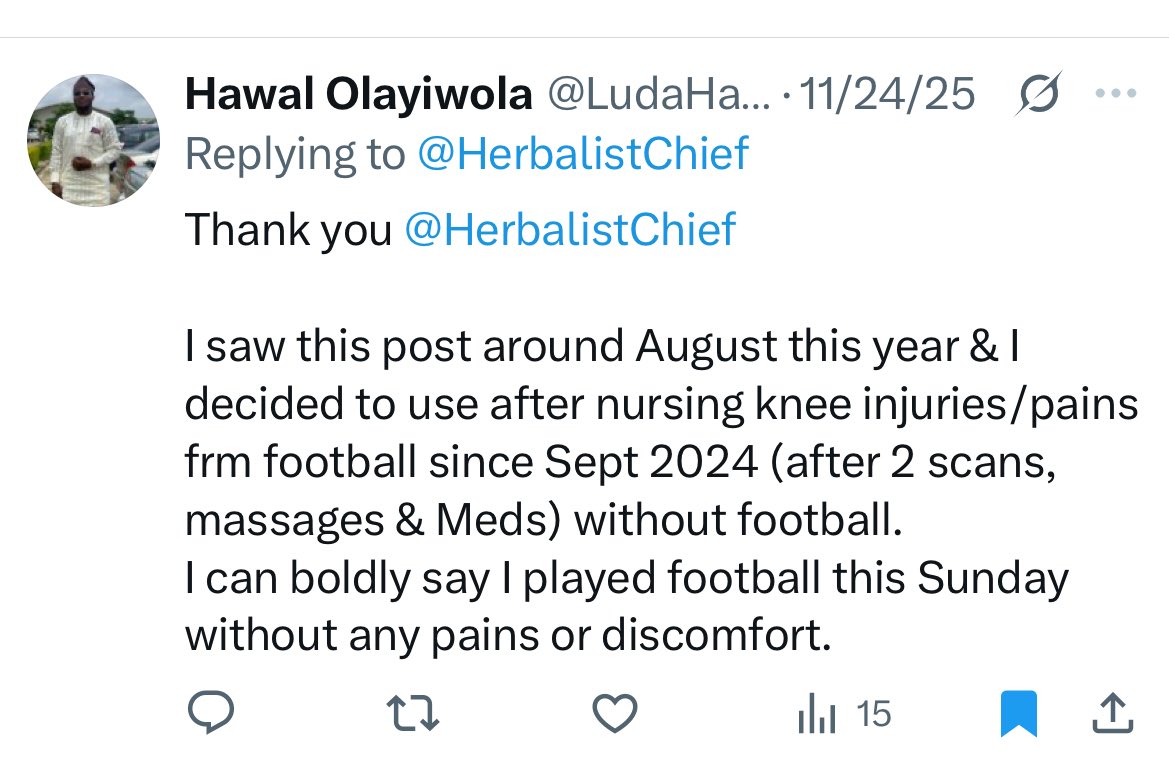 HerbalistChief's tweet image. Knee pains cured successfully.

Nature heals