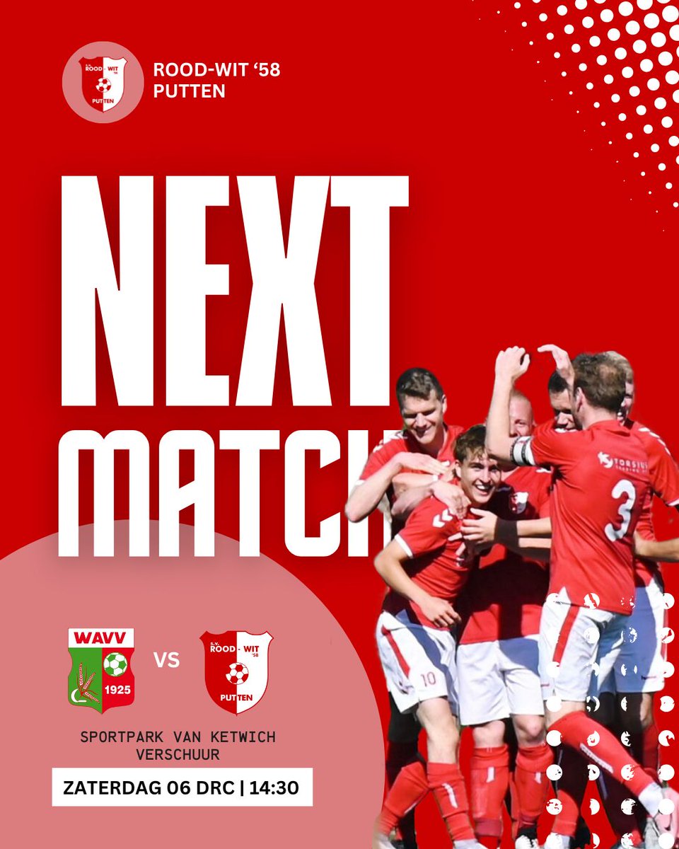 Matchday!
Vandaag de laatste competitiewedstrijd voor de winterstop. Vanmiddag om 14:30 uur trappen we af in Wageningen tegen koploper <a href="/WAVV1/">WAVV 1925</a>. We hopen de laatste wedstrijd goed af te sluiten. Tot vanmiddag 💪🏻🔴⚪️