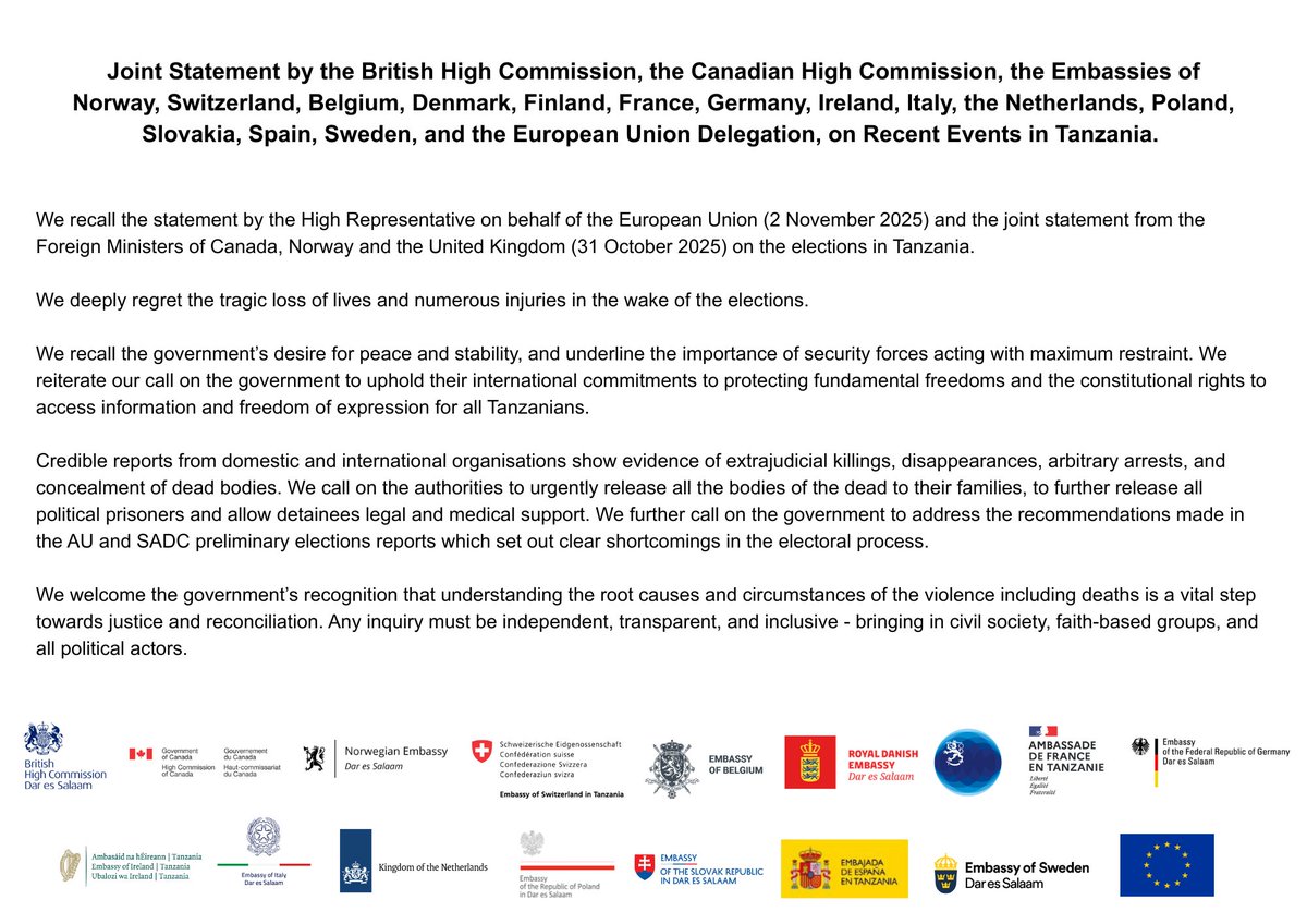 If u need evidence of how expendable the #AfricanLife is, look no further than this statement by the #EUMissions &amp; Canada on the situation in Tanzania.

Ok, so <a href="/SuluhuSamia/">Samia Suluhu</a> shd release all dead bodies. How did they die? who killed them? Not an issue for these folks.