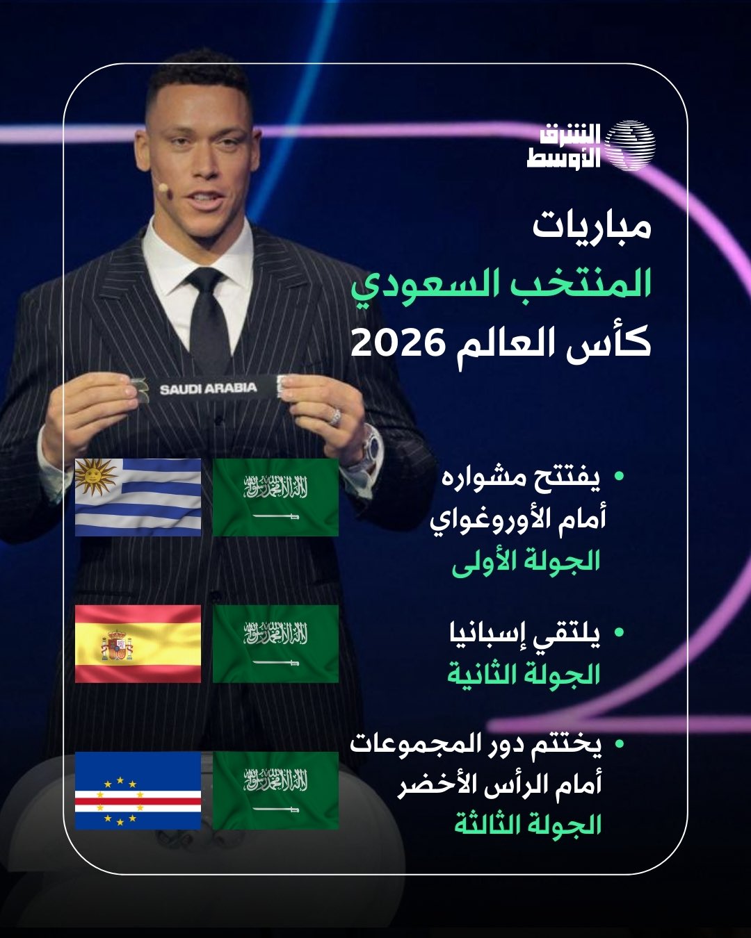 سيكون المنتخب السعودي على موعد مع مباراة من الوزن الثقيل في مونديال 2026 بعدما أوقعته القرعة في المجموعة «الثامنة» 
