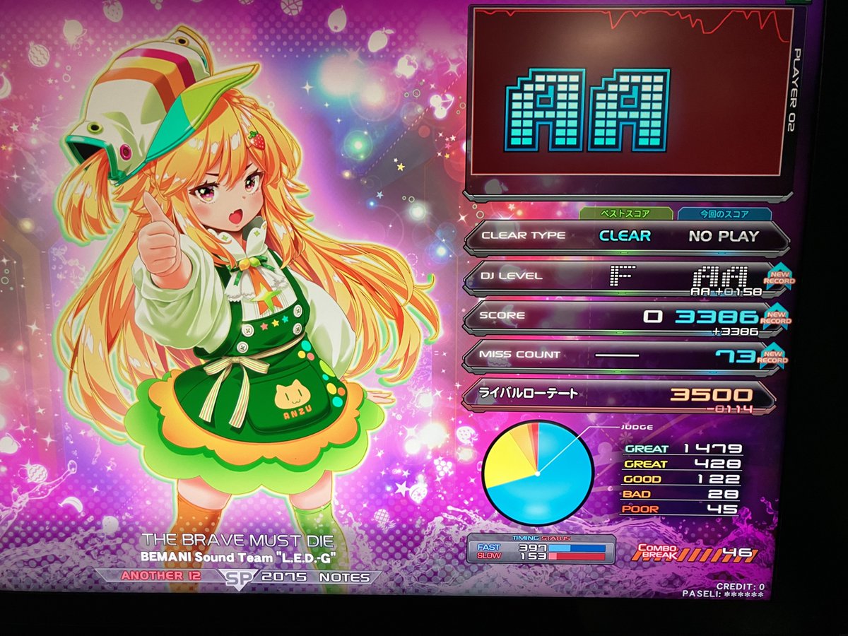 中伝課題曲リザルト Initiationが思った以上にゲージ減らなくてよかった