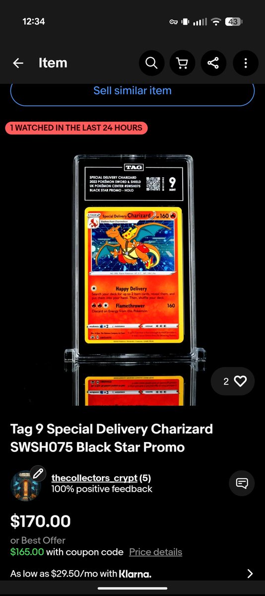 Collctrs_Crypt's tweet image. Go check out the Tag 9 Special delivery charizard for sale on my eBay!!! 
ebay.us/m/95APWU
#Pokemon #ebayseller #taggrading