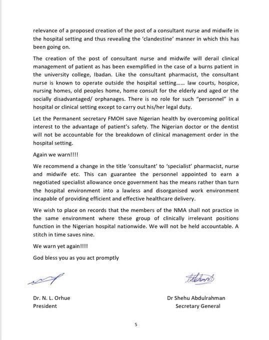 To Nigerian Medical Association,
Your letter against Nurse Consultants and Consultant Pharmacists is out and let me say it loud: SHAME ON YOU ALL.
You called it a “danger to patients”, the titles “clinically irrelevant”?  
The AUDACITY!
Nurses didn’t ask to be called doctors.
1/5