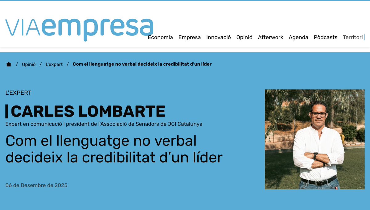 Molts líders cuiden el discurs però s’obliden del més important: El cos.

Si el que dius i el que transmets no encaixa, la credibilitat cau. I això no ho arregla cap PowerPoint.

Ho explico a <a href="/VIAEmpresa/">VIA Empresa</a> 👇

 viaempresa.cat/opinio/lexpert…