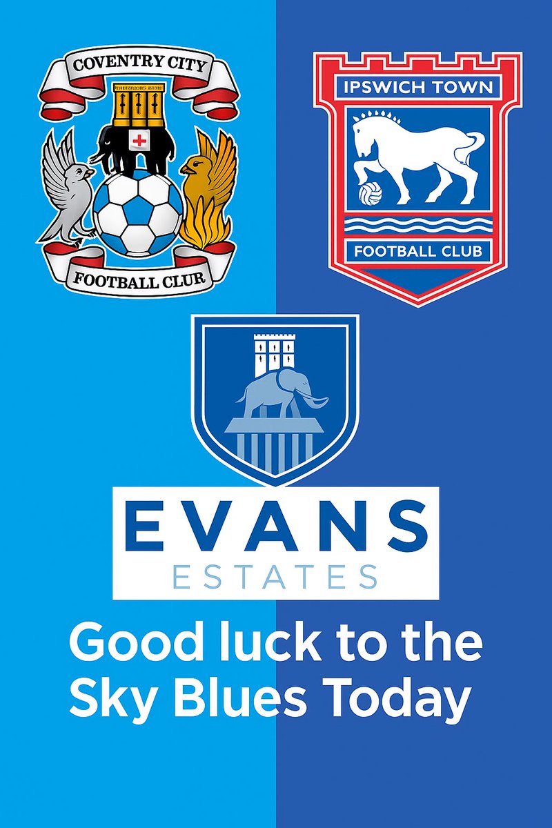 ⚽️⚽️⚽️🩵💙🩵Good luck to the mighty Sky Blues today from all of us at EVANS Estates! 🩵💙🩵⚽⚽️⚽️
I’ll see you all there — let’s bring home the three points! PUSB!

#PUSB #SkyBlues #CoventryCity #CoventryCityFC #CCFC #SkyBlueArmy #CovOnTour #CoventryProud #PlayUpSkyBlues #evans