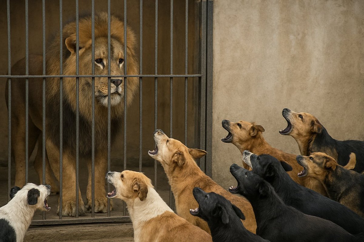 پنجرے میں قید شیر پر بھونکنے والے کُتوں کو پتا ہے کہ جس دن پنجرے کا دروازہ کُھلا اور یہ باہر آ گیا، اُس دن ہمیں چھپنے کے لیے زمین کم پڑ جائے گی۔