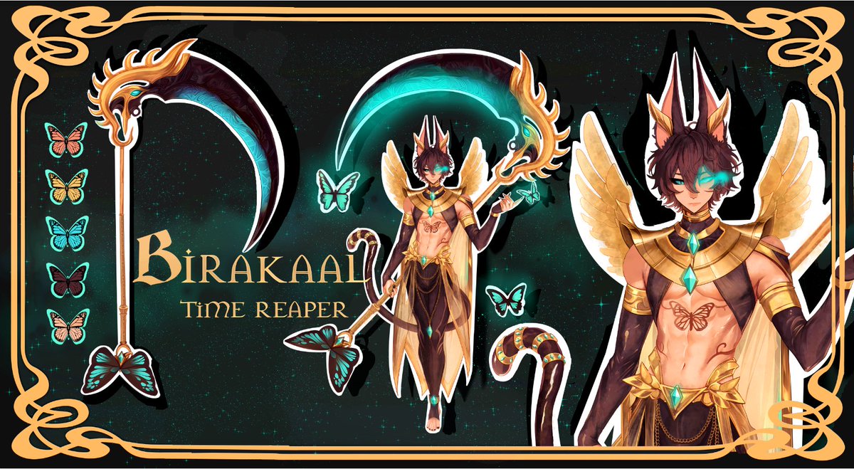 Meiwibun's tweet image. I am rehoming this adopt for $125 USD! I ended up paying around $170ish but I'd love for him to go to a new home! 🦋

Includes
- Personal/Vtuber Use
- 3 Fullbody Variations (mask on/off/no weapon)
- Weapon Design
- Halfbody Illustration
- Mascot (Gift)

He's available on my VGEN…