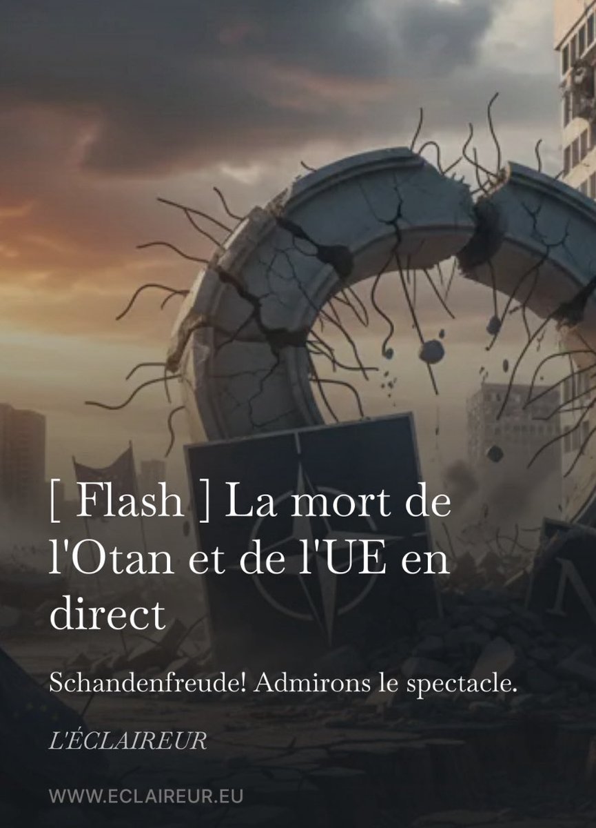 Galadriell__'s tweet photo. 🔴 La mort de l'Otan et de l'UE en direct. Schandenfreude! Admirons le spectacle.
par Pascal Clérotte

📍L’ancienne patronne de la diplomatie européenne, Federica Mogherini, aujourd’hui rectrice du Collège de l’Europe (une école façon ENA qui forme les « élites » européennes) a été placée en garde à vue, ainsi que trois autres personnes, dans le cadre d’une enquête pour « fraude dans l’attribution des marchés publics, corruption, conflit d’intérêts et violation du secret professionnel ». Le poisson pourrit toujours par la tête, disait Mao. Et il n’existe au sein de l’Union européenne rien de plus pourri que ceux qui la dirigent.

« Dans le même temps », la Banque centrale européenne a envoyé sur les roses tous les fous furieux, principalement scandinaves, baltes, polonais, allemands et français qui exigeaient qu’elle accorde un prêt de 140 milliards d’euros à l’Ukraine, prêt gagé sur les actifs russes gelés principalement au sein de la chambre de compensation Euroclear. Cela violerait son mandat, dit-elle — et elle a raison. État de droit, quand tu nous tiens.

Nous vous avions exposé la semaine dernière qu’outre dynamiter une infrastructure financière absolument critique, nous soupçonnions fortement Emmanuel Macron de rejouer l’affaire Alstom, qui selon les dires de feu Olivier Marleix et d’Arnaud Montebourg, lui avait permis de financer sa campagne de 2017, afin de sécuriser un poste européen après son départ de l’Élysée en 2027 (ou avant). La France est le premier actionnaire d’Euroclear, notamment via la Caisse des Dépôts et Consignations.

La Belgique, deuxième actionnaire d’Euroclear, a à juste raison exigé des garanties de l’ensemble des États de l’Union européenne, puisqu’elle seule aurait alors fait face aux conséquences diplomatiques, juridiques, financières de ce qui aurait été une spoliation des actifs d’un État souverain, inaliénables. L’ensemble des pays de l’UE ont refusé ces garanties, preuve que « l’Europe » n’existe pas. Solidarité, quand tu nous tiens.

Ce sont donc les contribuables européens qui vont devoir payer pour la catastrophe ukrainienne alors que les États-Unis enquêtent sur des détournements de plus de 50 milliards de dollars — soit près d’un tiers de l’aide apportée à l’Ukraine hors armes et équipements.

Imaginons les conséquences électorales dans l’ensemble des pays de l’UE. Et posons que ceux qui ont livré à l’État le plus corrompu d’Europe de telles sommes alors qu’ils étaient au fait de cette corruption se sont rendus coupables de corruption et de détournement de fonds publics dans des proportions telles que cela relève de l’atteinte aux intérêts fondamentaux des nations, puisque mettant l’ensemble des économies européennes en faillite.

Le 1er décembre, nous apprenions dans les colonnes du magazine américain The Atlantic que le Pentagone, excédé par des appels et messages textes incessants, avait coupé toute communication avec le ministère allemand de la Défense à propos de l’Ukraine. Le chef d’état-major de la Bundeswehr, Christian Freuding, est allé pleurnicher dans la pire feuille de chou atlantiste qui soit. Pas vraiment une bonne idée. 

Otan en emporte le vent. 
Bref, l’édifice globaliste s’effondre sous nos yeux. Ne boudons pas notre plaisir.

https://t.co/KIV9nQklga