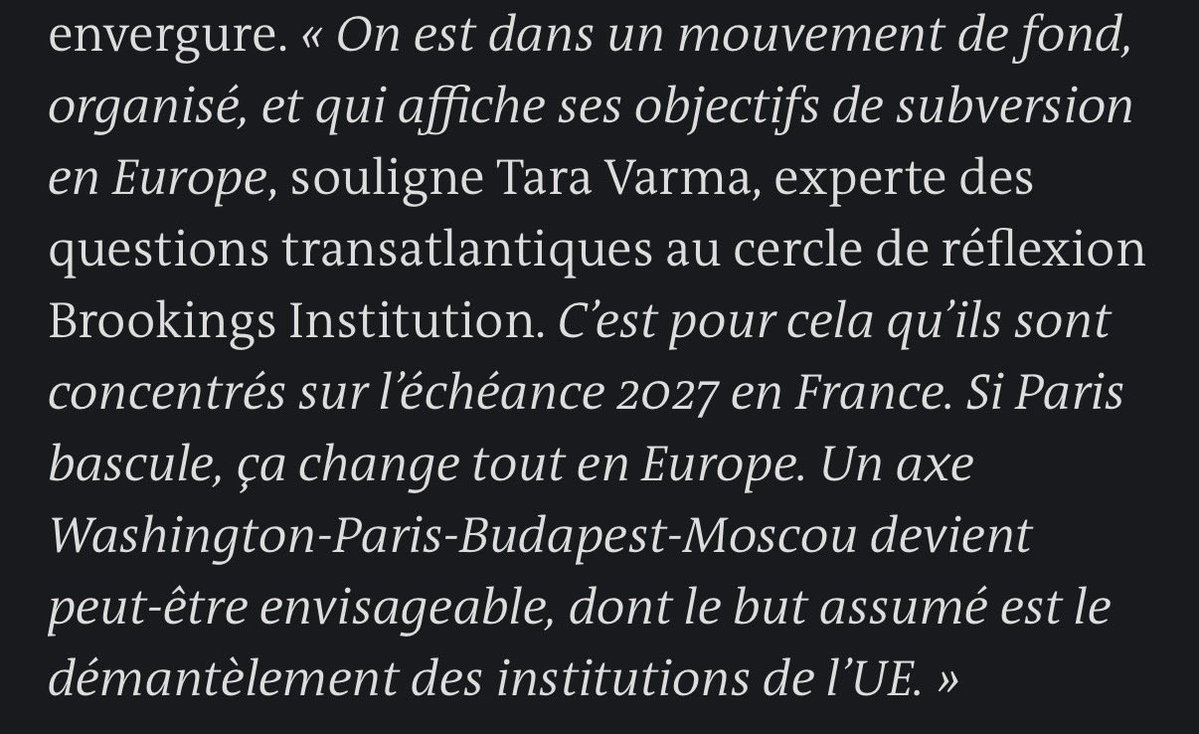 🇫🇷 En 2027, la France sera le point de bascule de l’Europe, selon la National Security Strategy of the USA.

Trumpistes et Poutine se réjouiront d’un Bardella au pouvoir. 

🇪🇺Nombreux sont ceux qui refusent que l’ext.-droite détruise notre avenir européen. Faisons-nous entendre!