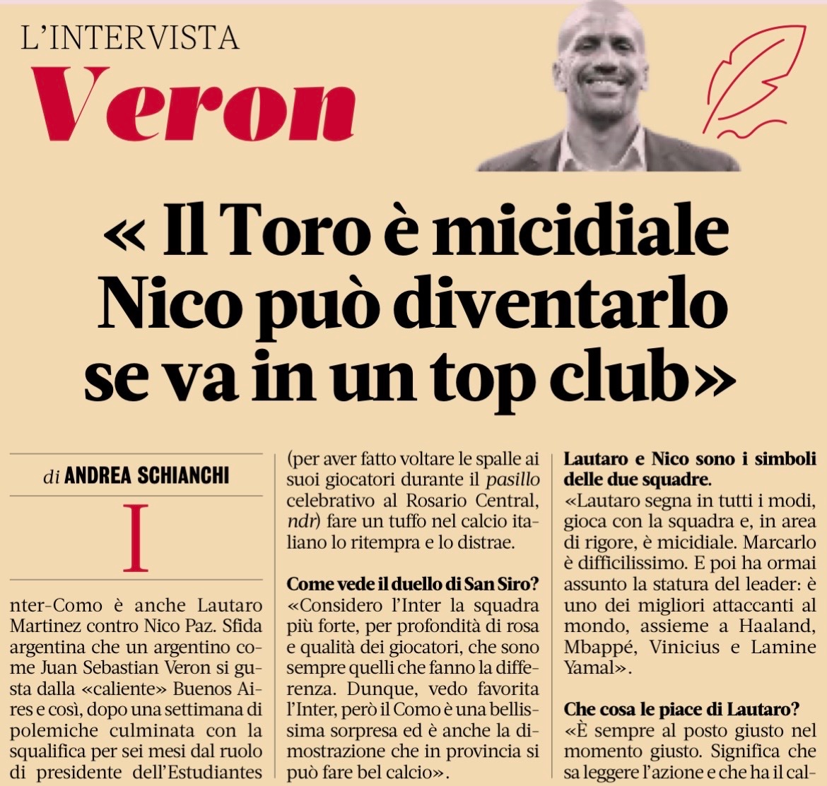 🗣️ فيرون لـ GdS |

لاوتارو؟ يسجل بكل الطرق، يلعب مع الفريق، وفي منطقة الجزاء يكون قاتلاً! من الصعب جداً مراقبته، واحد من أفضل المهاجمين بالعالم، إلى جانب هالاند، مبابي، فينيسيوس، و يامال

هو دائماً في المكان المناسب في الوقت المناسب، يعرف قراءة اللعب ولديه كرة القدم في دمه