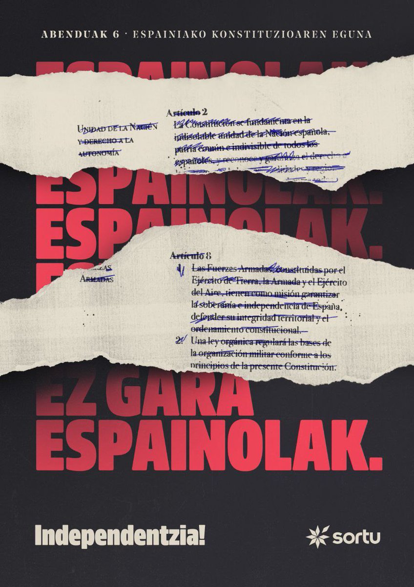 ❌Ez gara espainolak. Ospatzeko ezer ez.

Duela 50 urte hil zen Franco. Franco bai, baina frankismoa ez, eta horren katebegi bat gehiago da 78ko erregimena. Gure erabakitzeko eskubidea aitortu gabe jarraitzen du Espainiak, 78ko erregimenean eta konstituzioan aterpetuta.
