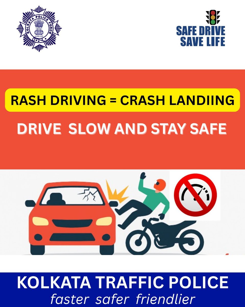 KPTrafficDept's tweet photo. Drive wisely, not recklessly- your safety depends on it!
#SayNoToRecklessDriving #FollowTrafficRules #KolkataTrafficPolice #Awareness #SafetyFirst #SafeDriveSaveLife https://t.co/tz7gJQd9tI