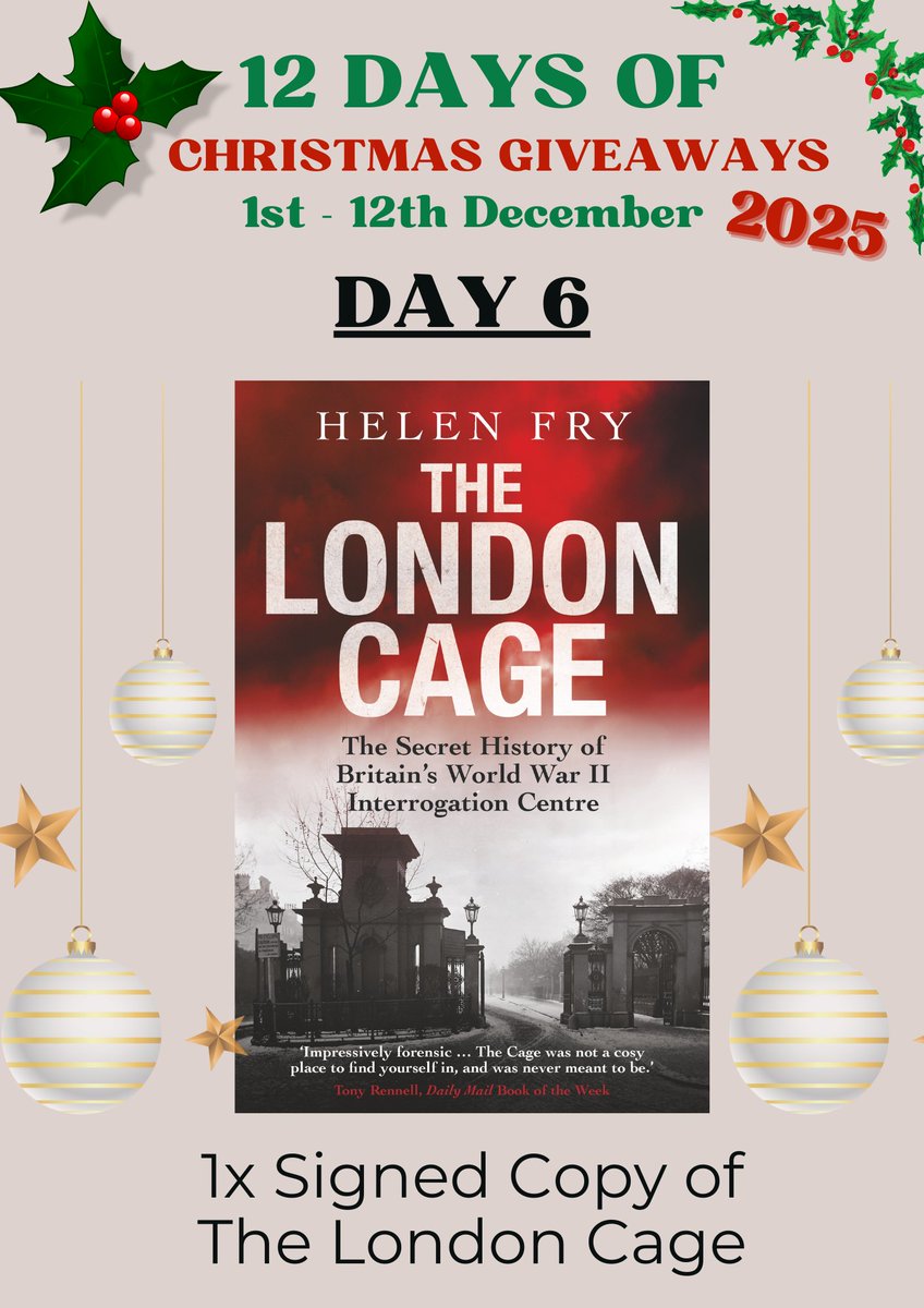 DrHelenFry's tweet photo. 🎄 12 Days of Christmas Giveaways 🎄

🎁 DAY 6 OF 12 🎁

Win 1x Signed Copy of The London Cage!

To enter this specific giveaway, simply 'Follow' me and 'Like' this post!

Winner chosen at random on 7th December 8am UK time and the next day's giveaway commences. https://t.co/F7uJVr5CYH