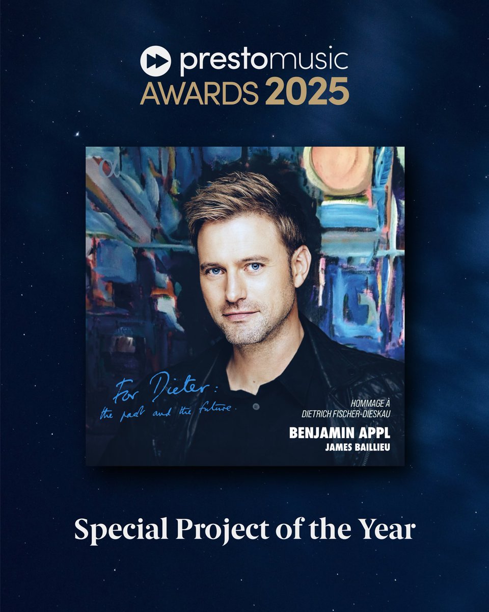 is with sincere gratitude that I accept this year’s Presto Music Award for “Special Project of the Year.” FOR DIETER, released on Alpha was born of remembrance of Dietrich Fischer-Dieskau, &amp; I am moved that this work has found such meaningful recognition. #PrestoMusicAwards2025