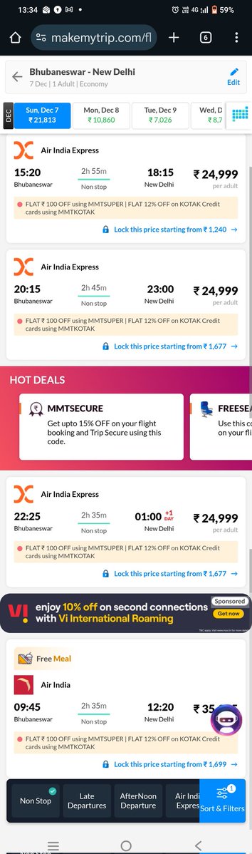 PrabhatLabh's tweet image. Rs. 35,000+ for a Bhubaneswar - Delhi flight today, and newspapers reporting that Centre Caps Pricing to prevent opportunistic pricing. 
Who is listening? @DGCAIndia @MoCA_India