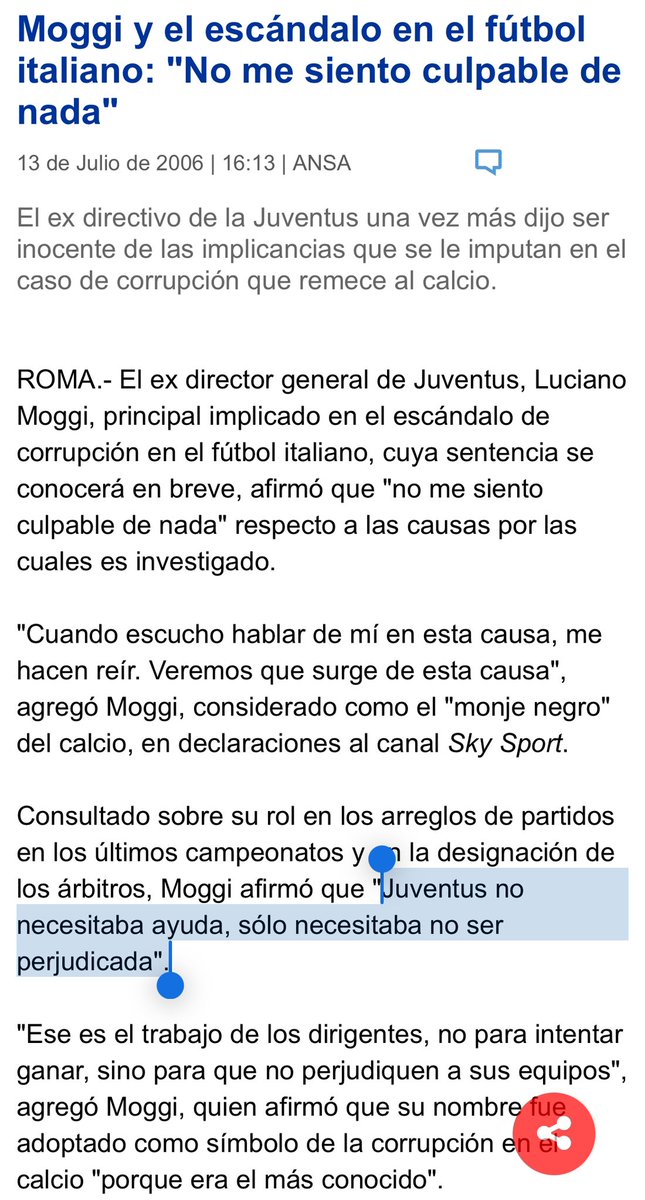 futbolgate_ES's tweet photo. #Archivo Declaraciones de Luciano Moggi en torno al #Calciopoli; entre ellas destaca su insistencia en que no buscaba favorecer a la Juve, sino garantizar la neutralidad y evitar que el club fuera perjudicado, y que nunca se encontraron pruebas concluyentes de compra de árbitros: 
 
“La Juve no necesitaba ayuda, sólo necesitaba no ser perjudicada“

“Ningún partido fue arreglado, ningún árbitro fue condicionado“

“No se ha hecho nada ilícito… no hay pruebas, sólo hipótesis“

“La Juve no tiene nada que perdonarse, porque, sus dirigentes siempre actuaron correctamente“

"No necesitábamos comprar árbitros, teníamos el mejor equipo" 

���Los  éxitos de la Juventus llegaron con nuestras fuerzas y no por ayudas externas“

“Aportamos 6 jugadores al equipo campeón del mundo en 2006 y un total de 11 personas“

"Es una conspiración creada por Galliani“

“¿Con quién estábamos arreglando la liga si no había árbitros culpables?“

“No se arregló ningún partido, no se sobornó ni presionó a ningún árbitro”

“La Juventus siempre había competido sobre el césped“

En 2022 Moggi declaró:

“La Juventus tenía en contra al presidente de la liga, al presidente de la federación y a los designadores, y eso se comprende por las interceptaciones. Yo nunca le pedí a nadie que ganara o perdiera, y hay una interceptación en la que les digo a los designadores: «Solo vale el campo», y nosotros en el campo ganamos los campeonatos”

👉 https://t.co/nDHd7nd0Mu

👉 https://t.co/Nm43BkyZdE

👉 https://t.co/dzXmmfZe1q

👉 https://t.co/xHUmGMPuje

👉 https://t.co/hwi6cV6VgJ

👉 https://t.co/nDHd7nd0Mu